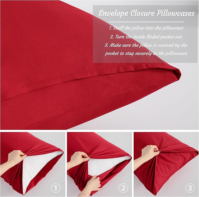 NTBAY Queen Pillow Cases Set of 2, 2 Pack Brushed Microfiber 20x30 Pillow Cases, Soft, Wrinkle, Fade, Stain Resistant Red Pillow Cases with Envelope Closure, 20x30 Inches, Red