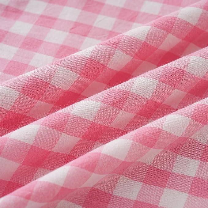 Pink/White Gingham Body Pillow Sham 20x54 inches, 100% Washed Cotton Ruffled Vintage Pillowcase Farmhouse Body Pillow Cover for Bed/Sofa