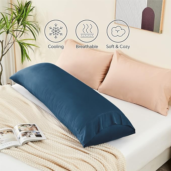 BEDELITE Body Pillow Cover, Navy Blue, 20x54 Inches, Rayon Made from Bamboo, Breathable & Silky Soft, Cooling Body Pillow Cover for Hot Sleepers, Night Sweats