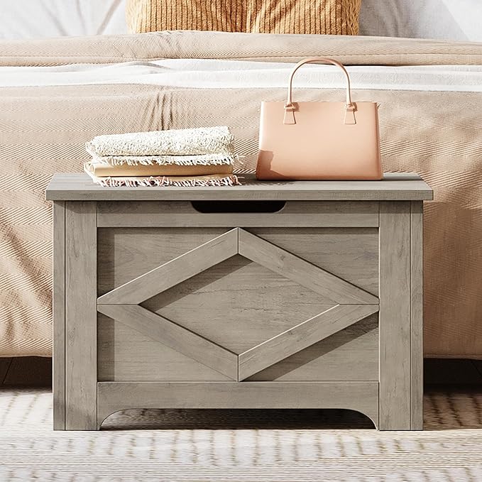 GarveeHome 23.6 in Storage Chest, Wooden Storage Bench with Safety Hinge, Easy Assembly, Large Shoe Bench for Entryway, Living Room, Bedroom