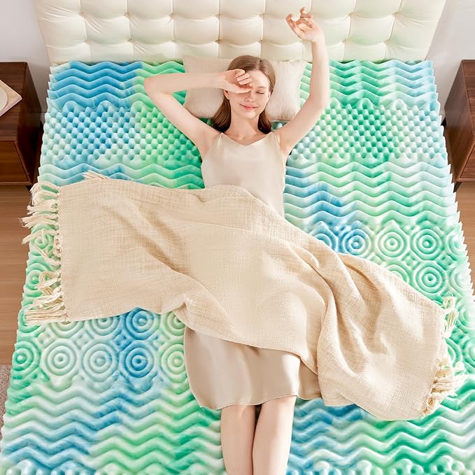 SOOSLEEPY 3 Inch 7-Zone Queen Memory Foam Mattress Topper Egg Crate Cooling Gel Infused Mattress Pad Bed Topper for Pressure Relief and Back Pain Soft & Breathable, CertiPUR-US Certified