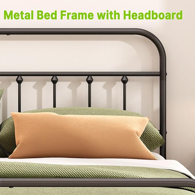 Kujielan Metal Bed Frame - Structurally Stable Heavy Duty Steel Slat Supported Twin Bed Frames,No Box Spring Needed for Easy Removal and Transport.