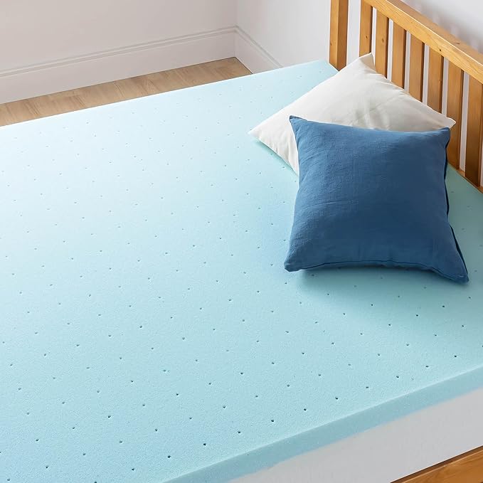 Best Price Mattress 2-inch Ventilated Gel Memory Foam Topper - Twin, Dorm Essentials, Blue