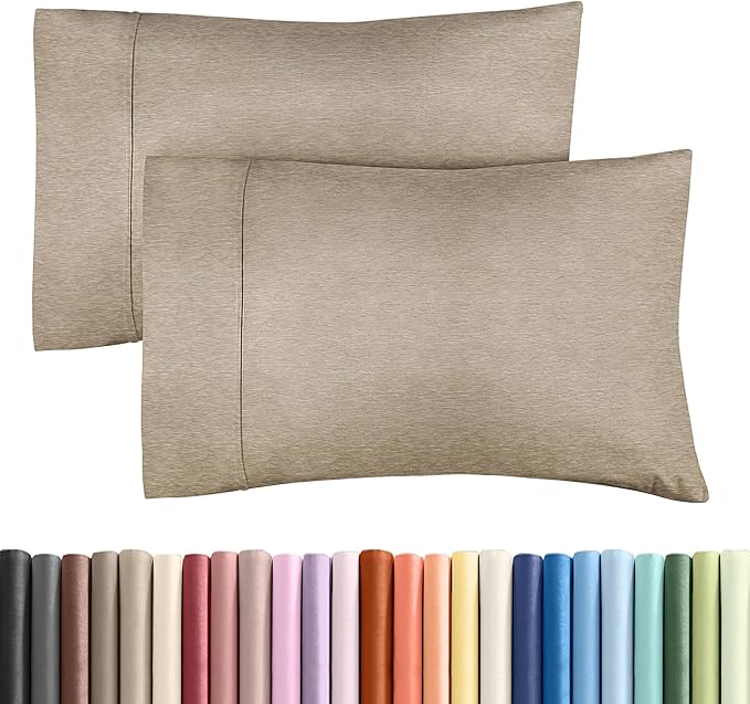 King Pillow Cases Set of 2 - Ultra Soft Hotel Quality Pillowcase Covers - Comfy, Cozy & Wrinkle Free - Shrinkage and Fade Resistant - Machine Washable Pillow Protectors - 2 Piece Set - Heathered Beige
