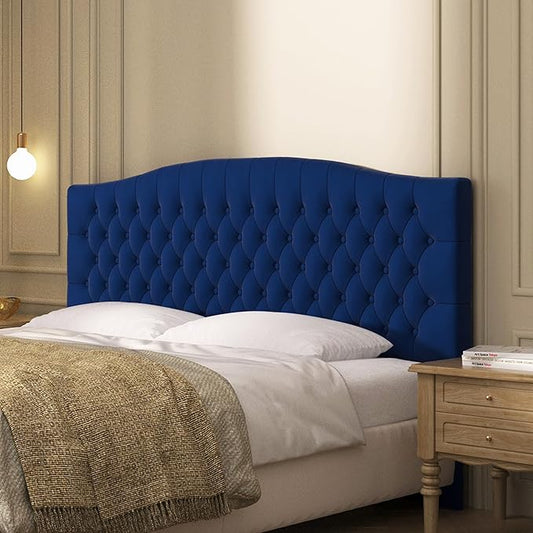 Furpopup Velvet Upholstered Headboard King/Cal King Size Latest Model Wall Mount, Bed Frame Mount, Featuring High-Density Sponge Padding, Luxury Texture Easy Assembly Comfort and Style-Navy Blue