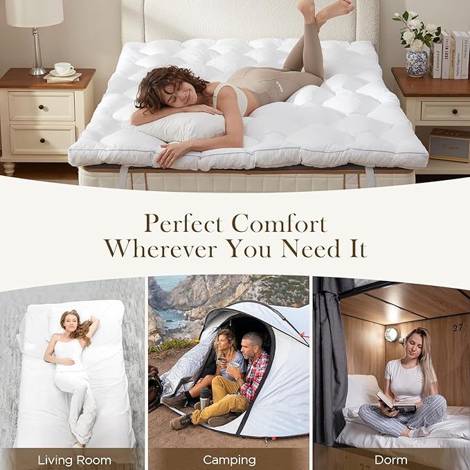 Decroom 3 Inch Memory Foam Mattress Topper Queen for Back Pain Relief, Filled with Breathable Memory Foam Pillow Topper Soft Fluffy Supportive Bed Mattress Pad, 80x60x3 in