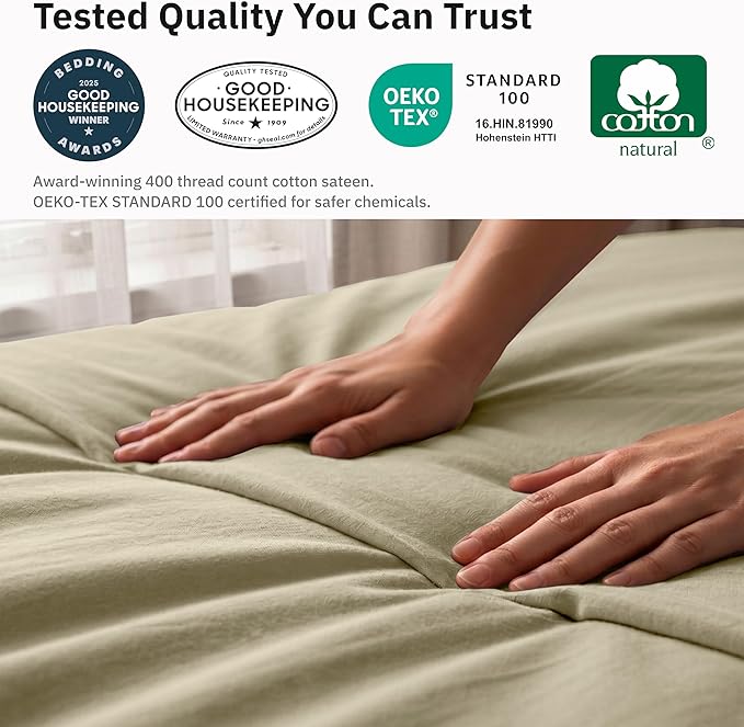 California Design Den Duvet Cover Queen/Full Only - Winner Good Housekeeping Best Bedding Awards 2025, 400 Thread Count Sateen 100% Cotton Queen Duvet Covers, Soft and Durable - Beige (Golden Tone)