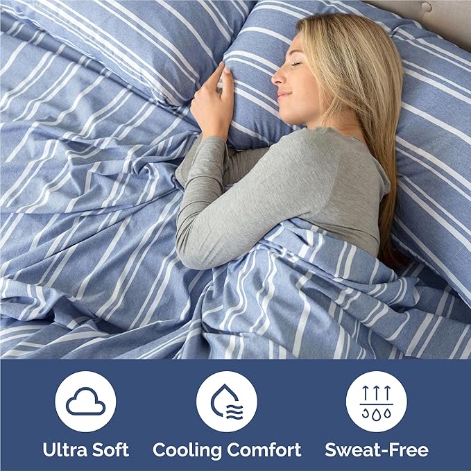 King 6 Piece Sheet Set - Comfy, Breathable & Cooling - Soft Hotel Luxury Bedding for Women, Men, Kids, Teens and Children - 1 Flat & 1 Fitted Sheet & 4 Pillowcases with Deep Pockets - Blue Stripes 3
