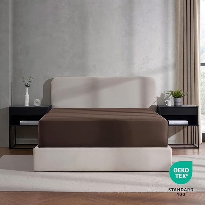 Nestl 2 Pack Chocolate Brown Fitted Sheet Extra Deep Pocket, Hotel Luxury Twin XLFitted Sheet Only Easily Fits 18 to 24 Inch Mattress, Super Soft, Wrinkle-Free and Breathable with Corner Straps