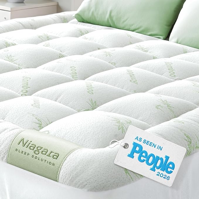 Niagara Sleep Solution Ultra Soft Queen RV Size Mattress Topper - Rayon Derived from Bamboo Pillow Top Mattress Pad for Back Pain Relief - Naturally Cooling for Hot Sleepers, Green