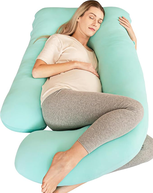 Cute Castle Cooling Cover Pregnancy Pillows, Soft U-Shape Maternity Pillow with Removable Cover - Full Body Pillows for Adults Sleeping - Pregnancy Must Haves - Jumbo 57 Inch - Turquoise