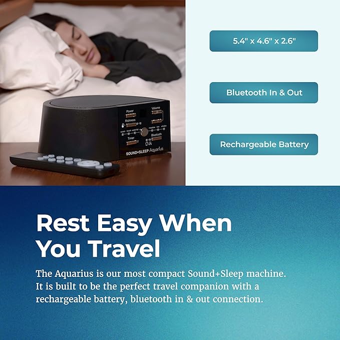 Adaptive Sound Technologies Sound + Sleep Aquarius - White Noise Machine for Focus Support - Convenient Sleep Timer - Built-in Headphone Jack - Precision Volume Settings - Includes Bluetooth - Black