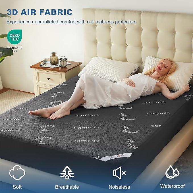 BEDLORE King Size Waterproof Mattress Protector Viscose Derived from Bamboo, Soft Mattress Cover Fitted with Deep Pocket 6"-18", Breathable Noiseless Mattress Pad, Machine Washable(Gray)