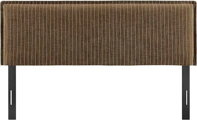 Modway Camille Full Size Striped Linen Blend Pinstripe Headboard with Removable Slipcover – in Earth Stripe - Padded Pillow Style Headboard with Adjustable Mounting for Full Beds