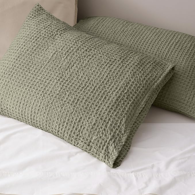 PHF Ultra Soft Waffle Weave Pillow Shams Standard Size, No Insert, 2 Pack 20" x 26" Pillowcases,Breathable & Skin-Friendly Pillow Cases, Stylish Decorative Bed Pillow Cases Covers, Dusty Sage