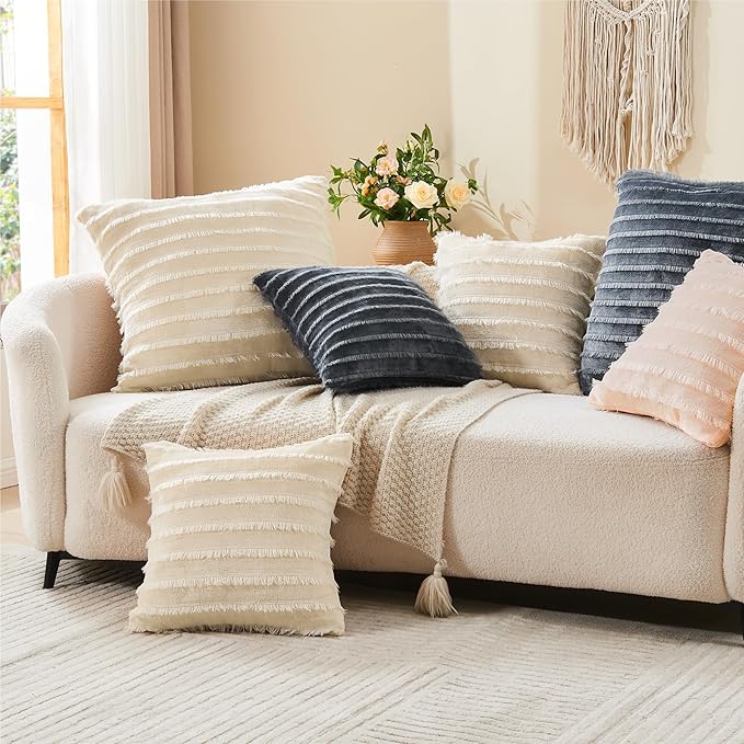 BEDELITE Velvet Pillow Covers 18x18 with Zipper, 2 Pack Super Soft Square Pillow Covers for Bedroom, Sofa, Luxury Cozy Fleece Pillowcases for All Seasons(18x18 Inches, Dark Gray-Boho)
