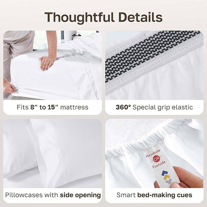 California Design Den Split King Sheets Sets for Adjustable Bed - Buttery Soft 800 Thread Count, 100% Cotton Sateen, Durable Bedding Set - White