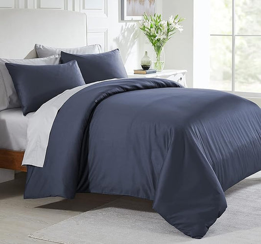 Oversized King Duvet Cover Cotton Only - 400 Thread Count, 100% Cotton Sateen, Soft and Durable Bedding Duvet Cover, Button Closures, Corner Ties - Indigo Dusty Blue