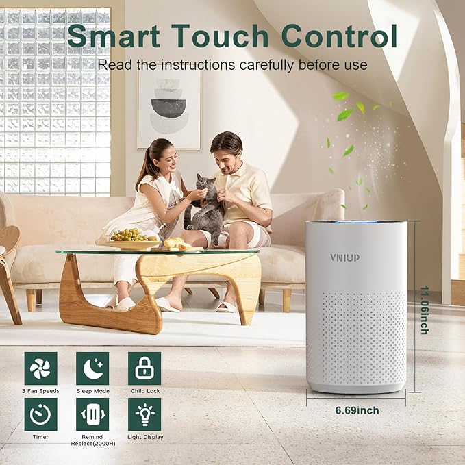 Air Purifiers for Bedroom Home up to 1250 ft², Vniup H14 True HEPA Room Air Purifiers for Bedroom, with Fragrance Function Sleep Mode& Light Mode Air Cleaner for Pet Dander Odor Dust Smoke