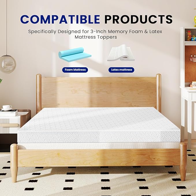 VALUXE California King Size 3 Inch Mattress Topper Cover with Zipper Closure - Breathable Protector for 3" Memory Foam or Latex Mattress Topper (Cover Only)