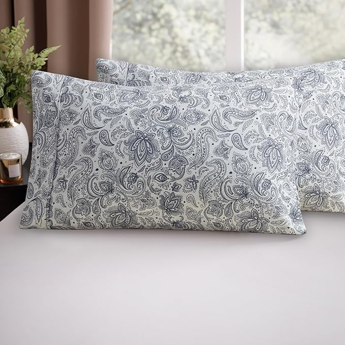 Elegant Comfort Luxury Ultra-Soft 2-Piece Pillowcase Set - 1500 Premium Hotel Quality Microfiber Double Brushed - Wrinkle Resistant, King Size, Paisley Pattern Navy Blue