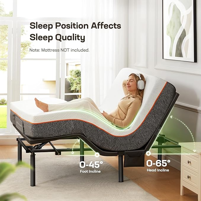 Marsail MS01-1 Full Adjustable Bed Frame with Massage + 10-inch Gel Memory Foam Mattress, Adjustable Bed Base with Under-Bed Nightlight, Wireless Control Massage Adjustable Bed, Full