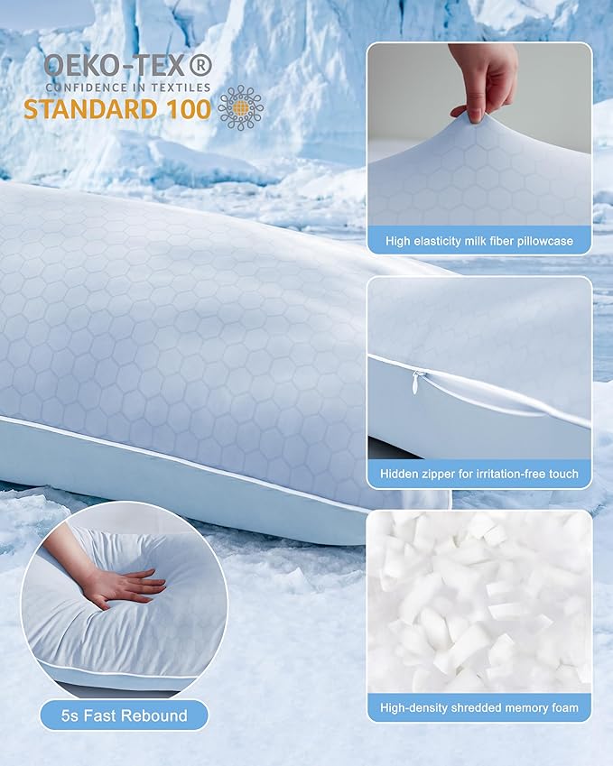 YZ HOME Cooling Body Pillow for Adults, Cold Touch Fabric, Blue Shredded Memory Foam, Support for Side Back Stomach Sleepers, Removable Washable Cover(Blue,20x54 inch)