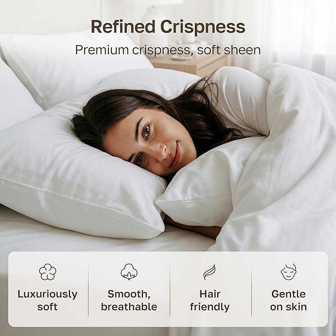 California Design Den Luxuriously Soft 100% Cotton Pillowcases King Size Set of 2-600 Thread Count Sateen Pillow Cover Pair, Fits King Pillows - True Ivory