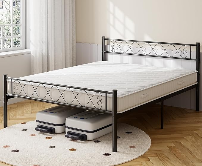 GarveeHome Full Size Metal Bed Frame with Headboard & Footboard 13.7 Inch Metal Platform Mattress Foundation Support with Strong Metal Slats, Under Bed Storage, No Box Spring Needed