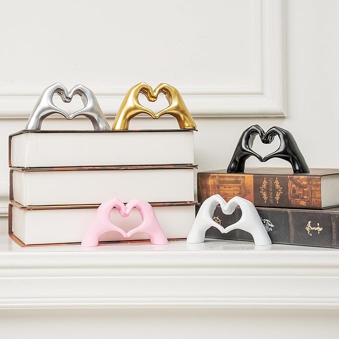 Small Heart Hands Sculpture Decor for Living Room Bedroom Bookshelf Coffe Table and Office Display, Love Finger Statue Modern Aesthetic Home Decor, Unique Gift for Wedding Christmas Birthday (Black)