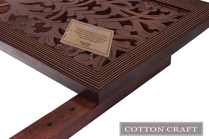 COTTON CRAFT Solid Wood Sturdy Queen Headboard - Compatible with All Bed Frame - Intricate Hand Carved Rajasthan Motif - Bohemian Transitional - Beautiful for Any Bedroom - Rustic Antique Brown