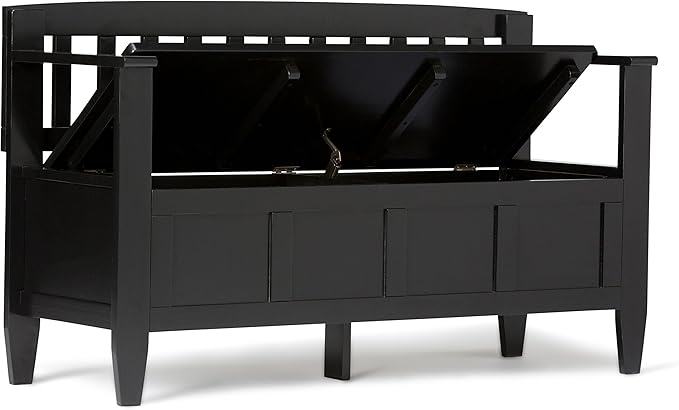 SIMPLIHOME Brooklyn Entryway Storage Bench - 48 inch Wide Solid Wood Hallway Bench in Black, Contemporary Mudroom Bench for Entry or Foyer with Lift-Up Lid and Spacious Hidden Storage