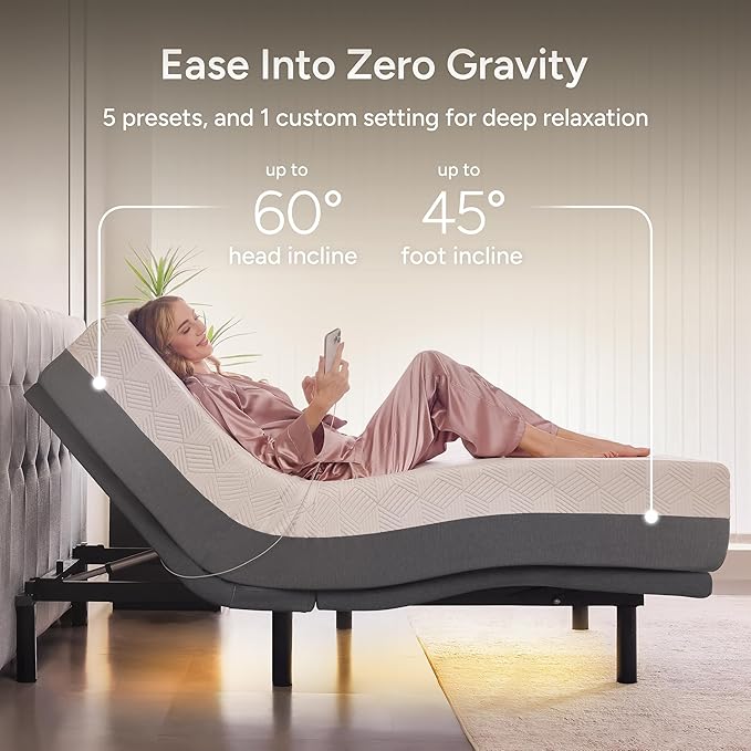 SFE Twin XL Adjustable Bed Frame and Mattress - 14" Gel Memory Foam - Zero Clearance, Electric Massage - Wireless Remote for Head & Foot Lift, Zero Gravity Frame, Underbed Lights & 4 USB Ports