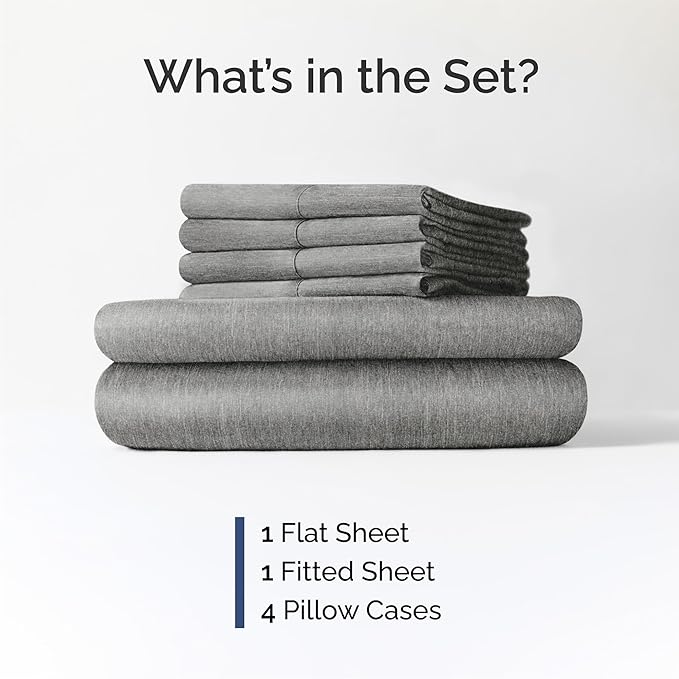 Queen 6 Piece Sheet Set - Comfy, Breathable & Cooling - Soft Hotel Luxury Bedding for Women, Men, Kids, Teens and Children - 1 Flat & 1 Fitted Sheet & 4 Pillowcases with Deep Pockets - Heathered Grey