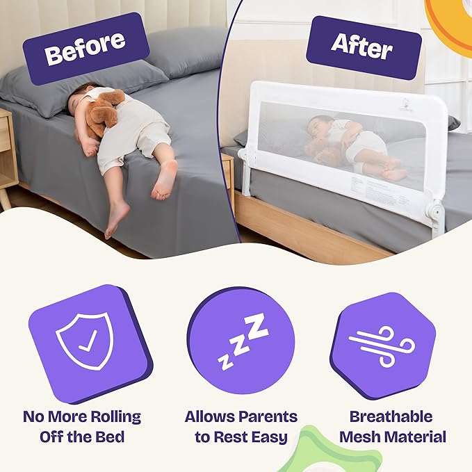ComfyBumpy 1-Pack Bed Rail for Toddlers 55.5" L x 23.5" H | Extra Tall Toddler Bed Rails for Twin, Full, Queen & King Mattress Size | Swing Down Rail Guard | Mattress Side Rail for Kids | White