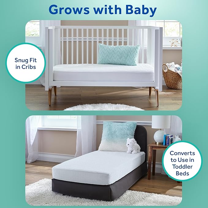 Sealy Butterfly 2-Stage Dual Firm Antibacterial Foam Baby Crib Mattress & Toddler Bed Mattress, Hypoallergenic Waterproof Memory Foam Crib Mattress, GREENGUARD GOLD Certified,Made in USA,52"x28",White