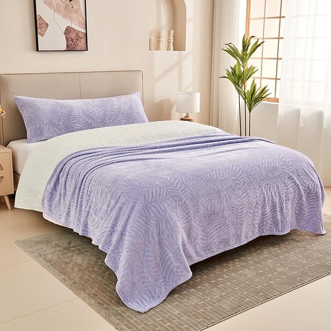 SOCHOW Body Pillow Cover 21x54 Inches, Super Soft and Cozy Leaves Textured Fleece Long Body Pillowcase with Zipper Closure,1 Pack, Lilac