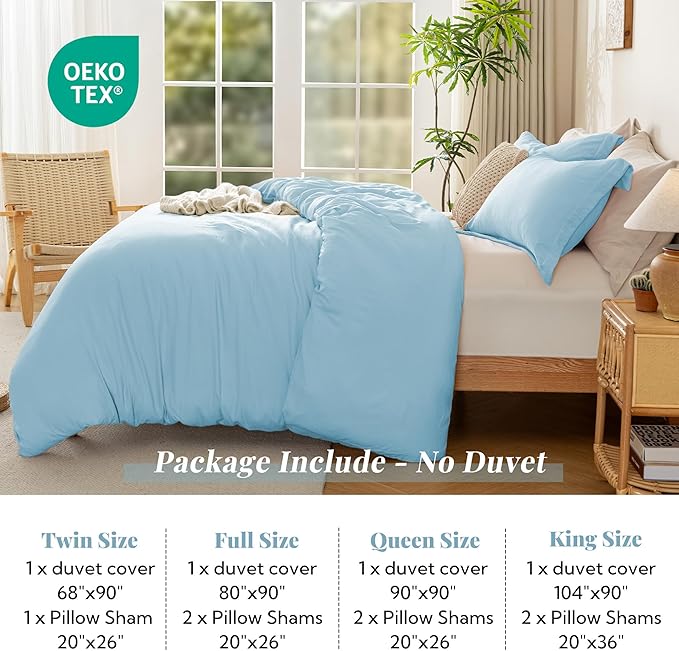MILDLY Super Soft Duvet Cover - 100% Washed Microfiber Cool Blue Comforter Cover Set 3 Pieces with Zipper Closure & Corner Ties (No Comforter)