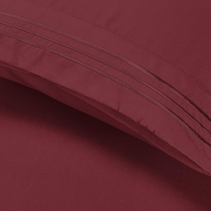 Elegant Comfort Luxury Ultra-Soft 2-Piece Pillowcase Set - 1500 Premium Hotel Quality Microfiber Double Brushed - Wrinkle Resistant, Standard/Queen, Burgundy