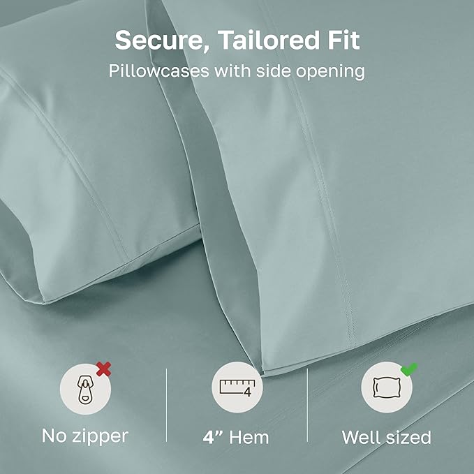 California Design Den Heirloom Soft, Smooth & Thick Certified 800 Thread Count 100% Cotton Sateen, 2 Pillow Cases King Size, Fits King Pillows (Soft Celadon)