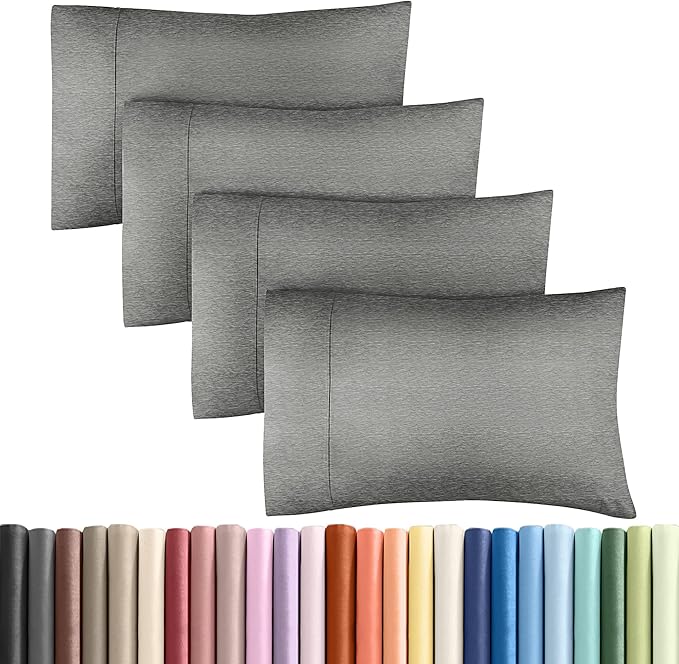 Queen Pillow Cases Set of 4 - Ultra Soft Hotel Quality Pillowcase Covers - Comfy, Cozy & Wrinkle Free - Shrinkage and Fade Resistant - Machine Washable Pillow Protectors - 4 Piece Set - Heathered Grey