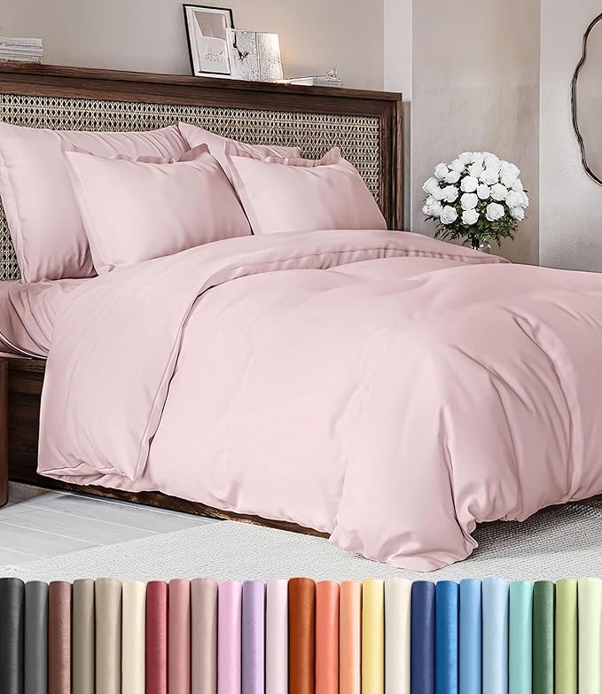 Duvet Cover Cal King Size Set - Extra Soft Cal King Duvet Cover 104" x 98" with 2 Pillow Shams - Hotel Luxury, Easy Care, Fade Free w/ Zipper Closures & Ties - Comfy, Cozy & Breathable (Lavender Pink)