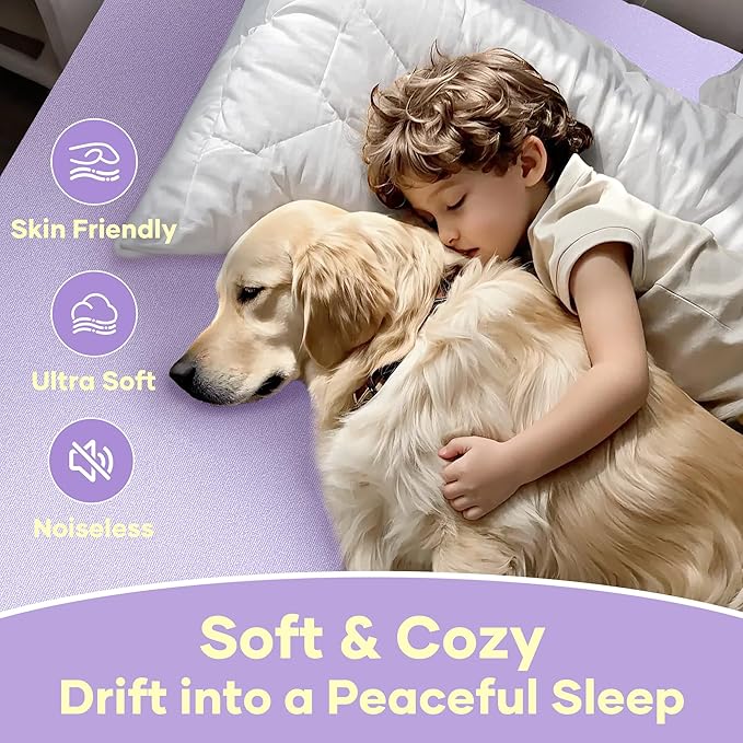 OhGeni 100% Waterproof Mattress Protector, Queen Size Purple, Fitted Sheet with Deep Pockets, 6''-18'', Premium Noiseless Breathable Soft Material, Mattresses Cover for Bed