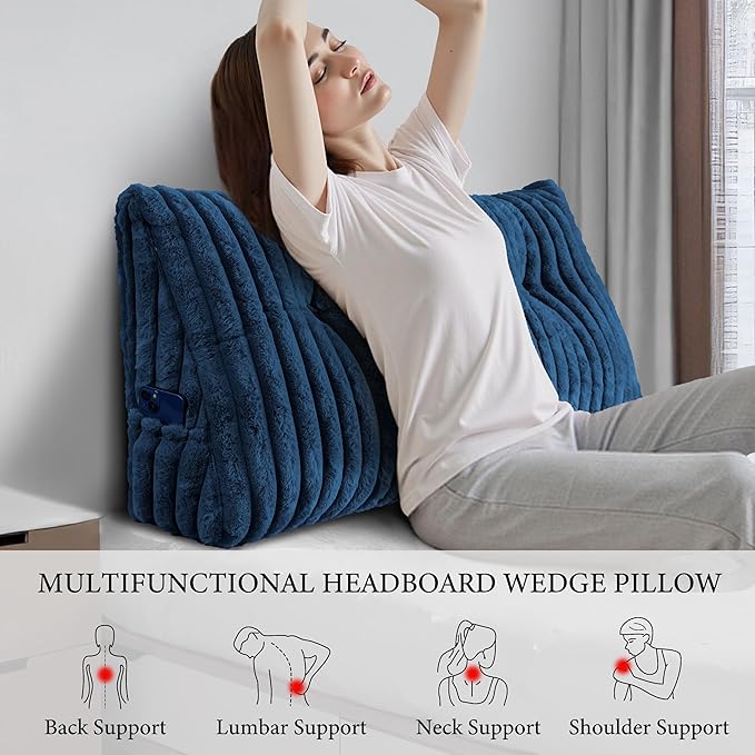 Headboard Pillow Twin XL, Triangular Wedge Pillow Headboard, Cushion Headboards Reading Pillows, Backrest Pillows for Sitting in Bed or Working with Removable Cover, Blue