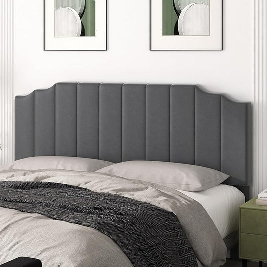 Befurtori King Size Headboard Only, Velvet Wall Mounted Headboard King/California for Adjustable Bed Modern Upholstered Head Board Easy Assembly, Dark Gray