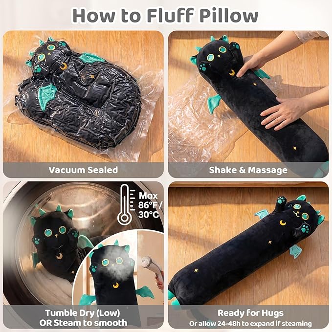 Mewaii Long Cat Plush, 5 Sizes, 120% Extra Filling Giant Plushness Kids Body Pillow, Kawaii Cute Big Eyes Stuffed Animal Plushie, Big Long Body Pillow Cat Plush Gift for Girls 20'
