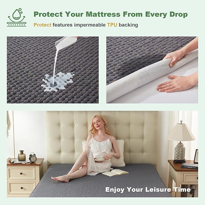 Waterproof Mattress Protector, Full Size Mattress Pad Fitted 6-15" Deep Pocket, 3D Air Fabric Double Bed Mattress Cover Noiseless Washable for College Dorm(Carbon Gray)