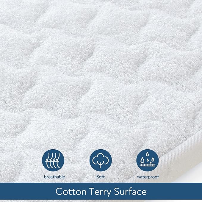 Bassinet Mattress Pad Cover 32" x 18"- Fit for Arms Reach Clear-Vue,Cambria, RONBEI, Chicco LullaGo Primo/Nest Bassinet, Cotton Terry Surface, Quilted