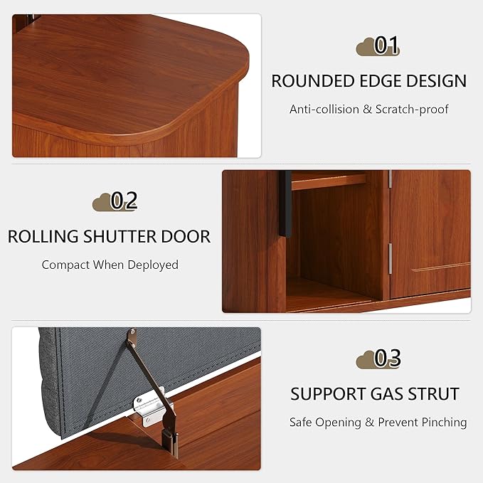 Einhomn 47.2'' Sliding Door Entryway Shoe Storage Bench with Seat Cushion, Shoe Rack with Lift-Top Hidden Storage & Adjustable Shelf, Bench for Bedroom End of Bed, Walnut