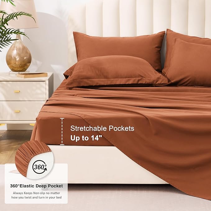 Love's cabin Twin Comforter Set Burnt Orange, 5 Pieces Twin Bed in a Bag, All Season Bedding Sets with 1 Comforter, 1 Flat Sheet, 1 Fitted Sheet, 1 Pillowcase and 1 Pillow Sham | Soft, Breathable, Lightweight, Comfortable